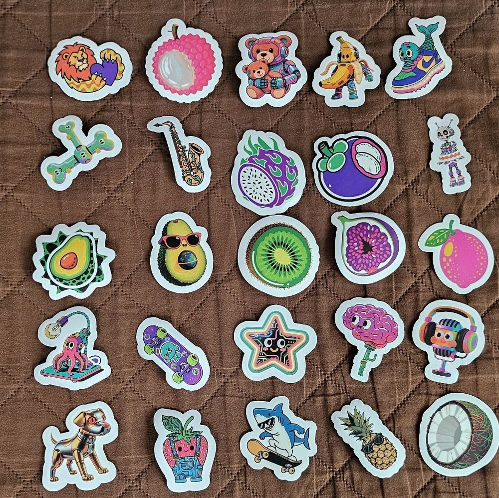 Fruits and wacky stickers set, 25pc,  Journaling,  stationary,  arts and crafts